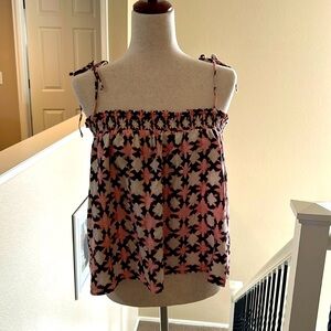 Loft Small Batik linen blend tube top with shoulder ties